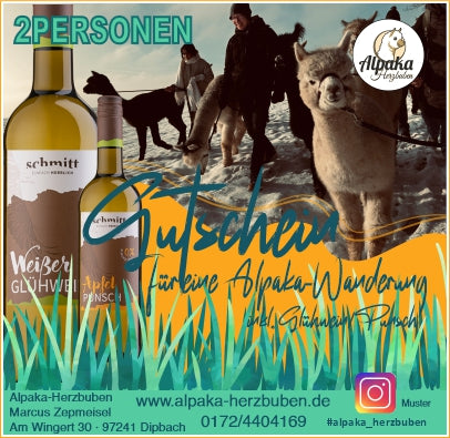Alpaka-Wanderung für 2 Personen inkl. Winzer-Glühwein/Punsch